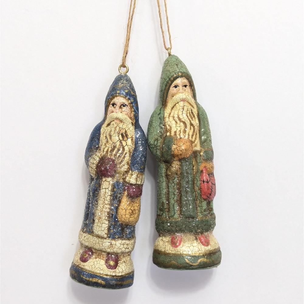 Old Fashioned Santa Belsnickle Figures Crackle Sugar Sparkle Christmas Ornaments